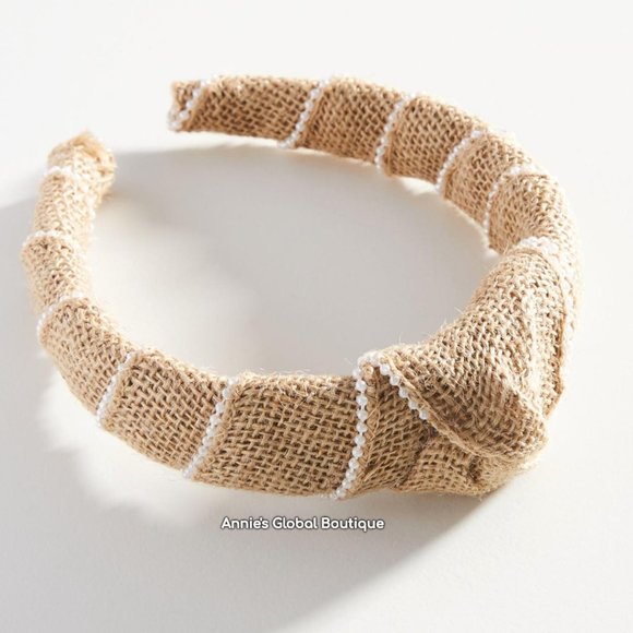 NWT, Anthropologie Woven Faux Pearl Embellished Jute Headband - Picture 2 of 10